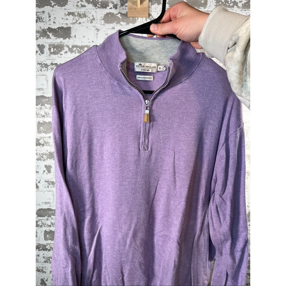 Peter Millar | men purple silk cotton blend crown cloth 1/4 zip sweater